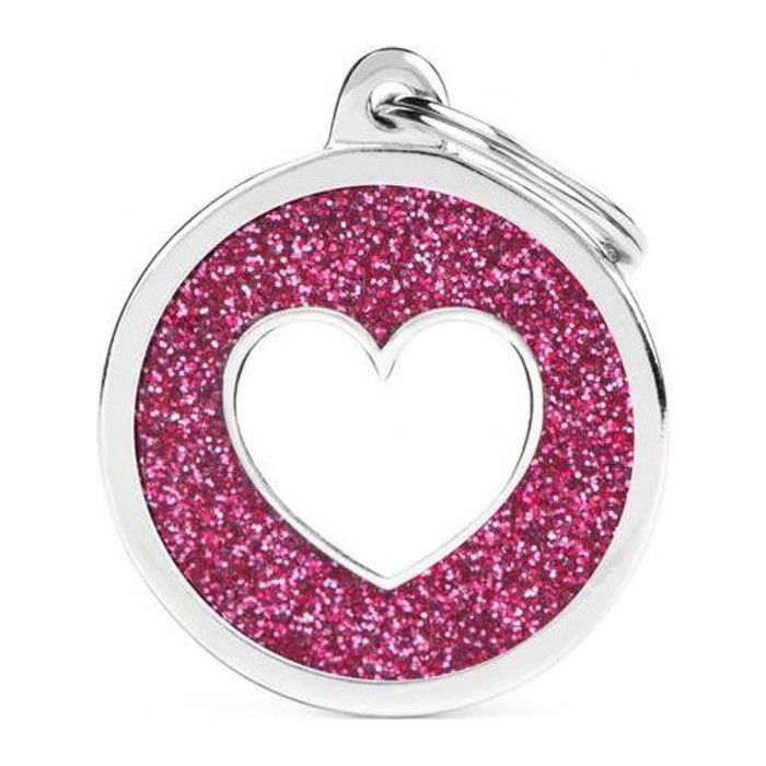 Chapa redonda L Rosa Glitter Corazón Blanco Shine