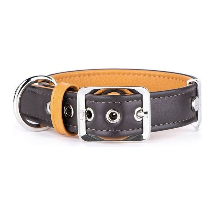 Collar 35/41-2,2 CM Cuero Marron Oscuro Y Ocre Hermitage