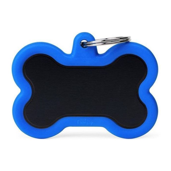 Chapa hueso XL Aluminio Negro Goma Azul Memopet